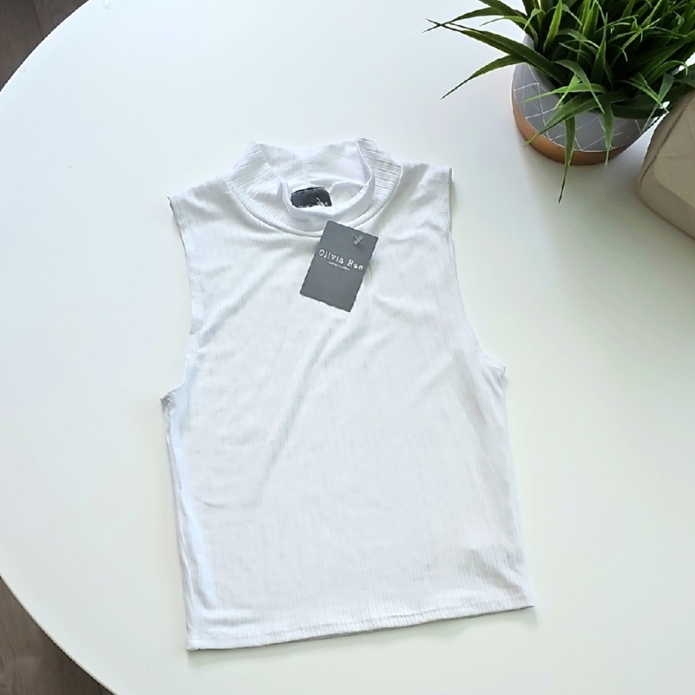 Olivia Rae White Ribbed Mock Neck Tank Top